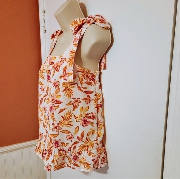 Hippie Rose Floral Tie Strap Smocked Top Ivory Orange Medium - Picture 3 of 12